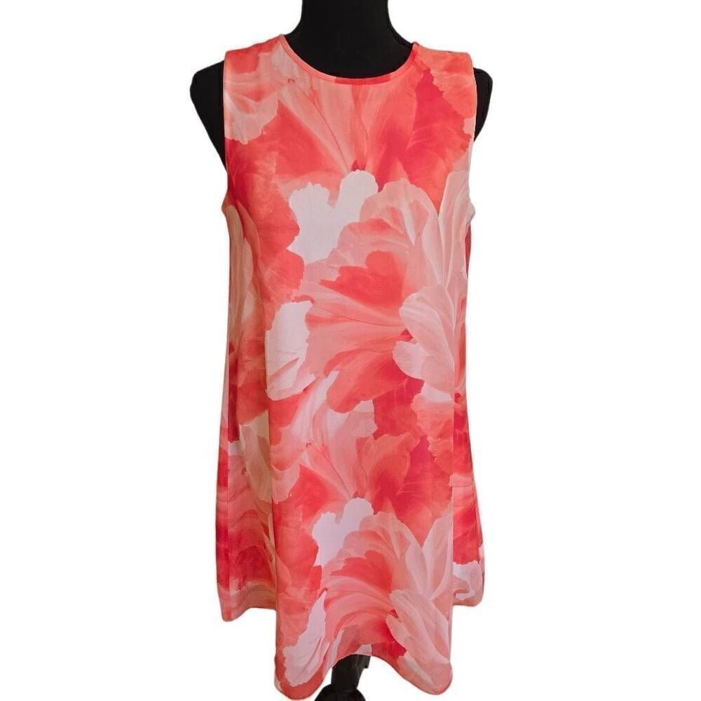 Jessica H Women's Lined Sleeveless Floral A-Line Dress Coral White Size 8